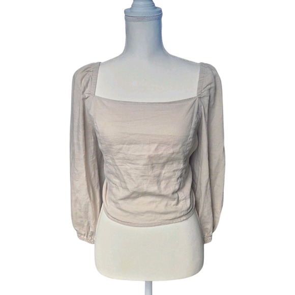 Express Tops - Express Beige Linen Top Large Boho Milkmaid Clean Girl Victorian Regency Fairy